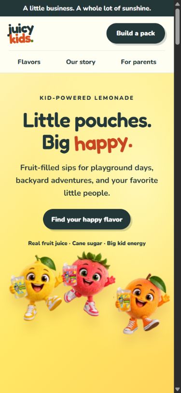 Juicy Kids website on a phone
