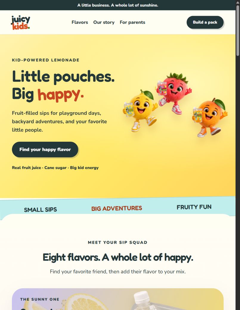 Juicy Kids website on a tablet